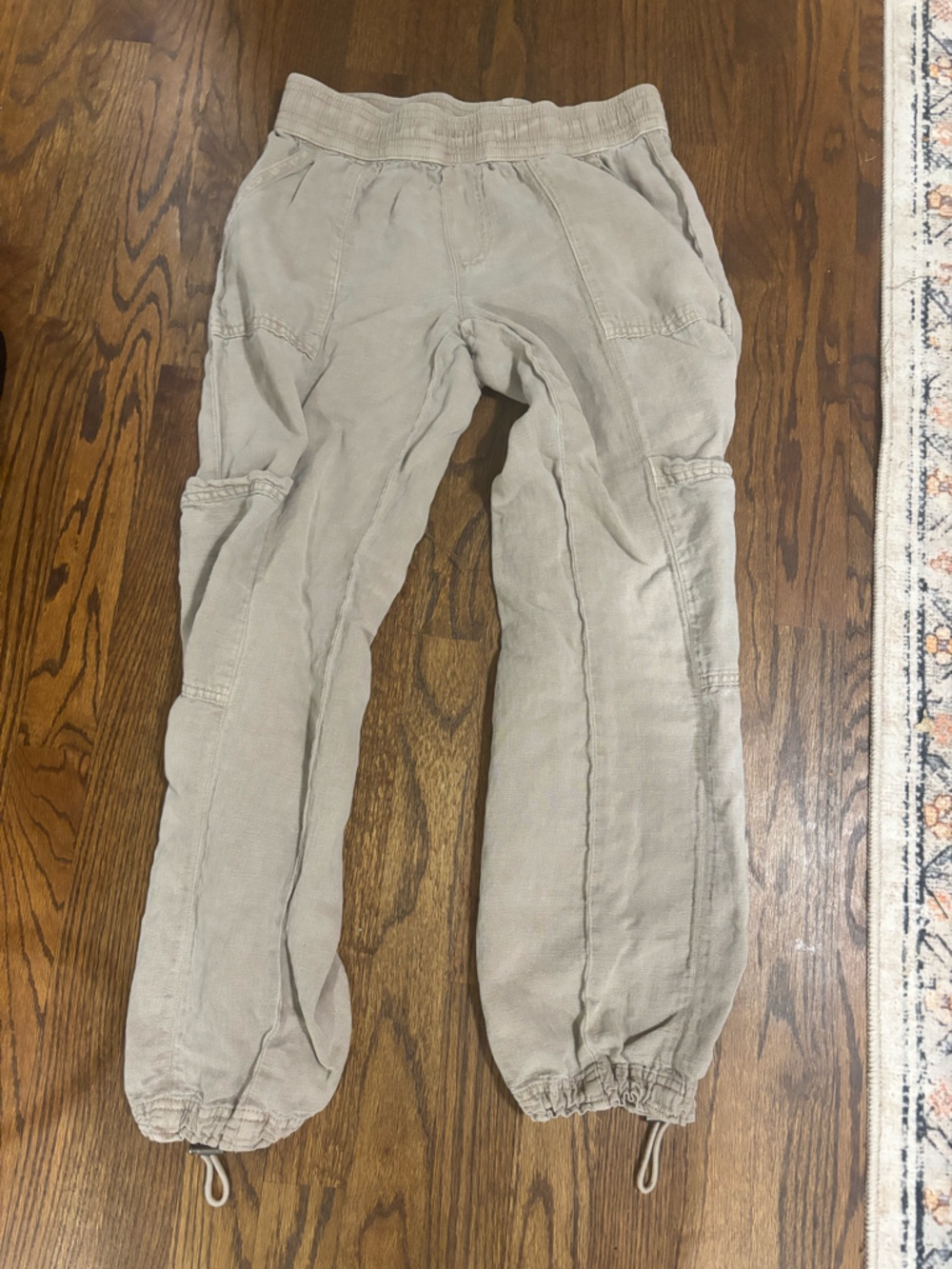 C&C California Women's Biege Linen Pants Size XS Cargo Elastic Waist